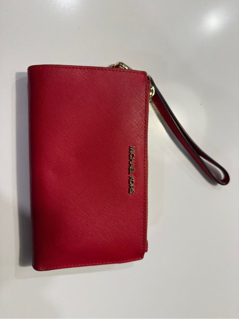 Michael Kors Red Saffiano Leather Wristlet Clutch with Gold Logo